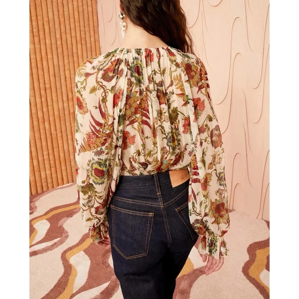 NWT Ulla Johnson Silk Long-Sleeve Floral Bernadette Blouse
